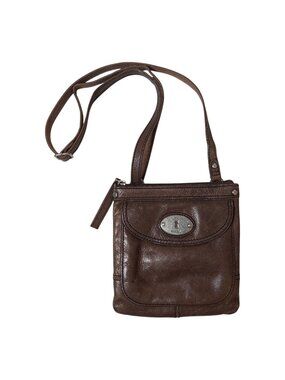 Fossil Brown Leather Crossbody Bag With Adjustable Strap & Front Pocket